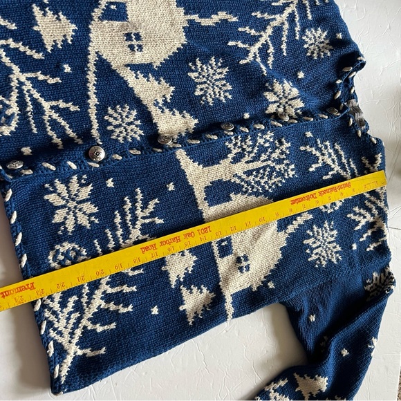 VTG Northern Isles Hand Knit Blue/White Winter Village Cardigan Sweater Large - Picture 10 of 14